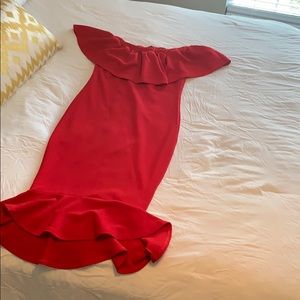 Red off the shoulder boohoo dress